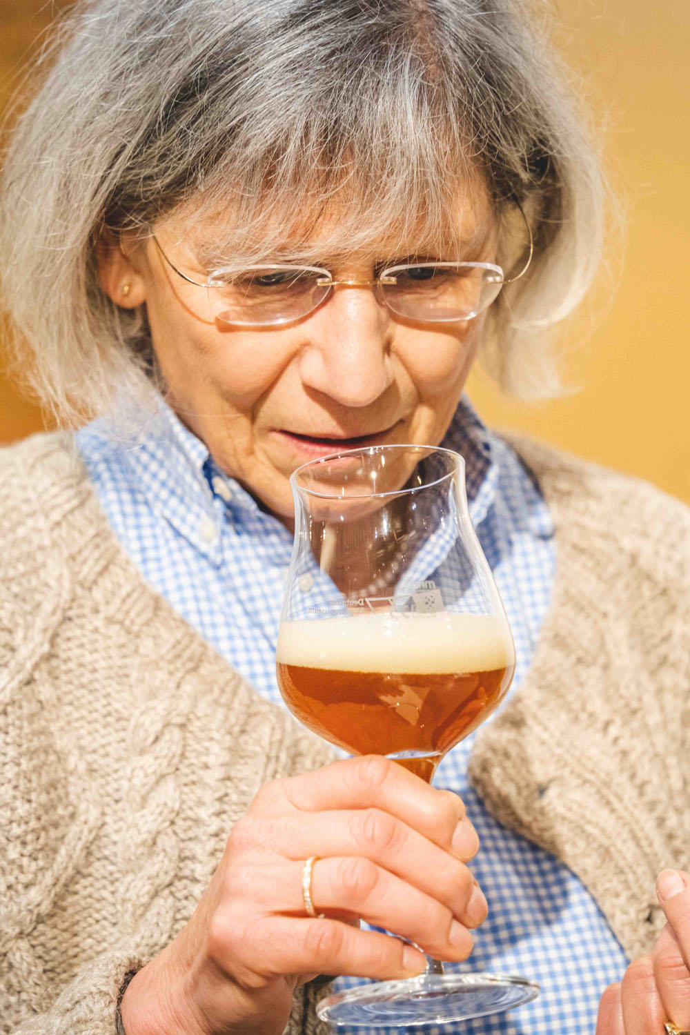 Visitors at a beer tasting in the German Hop Museum