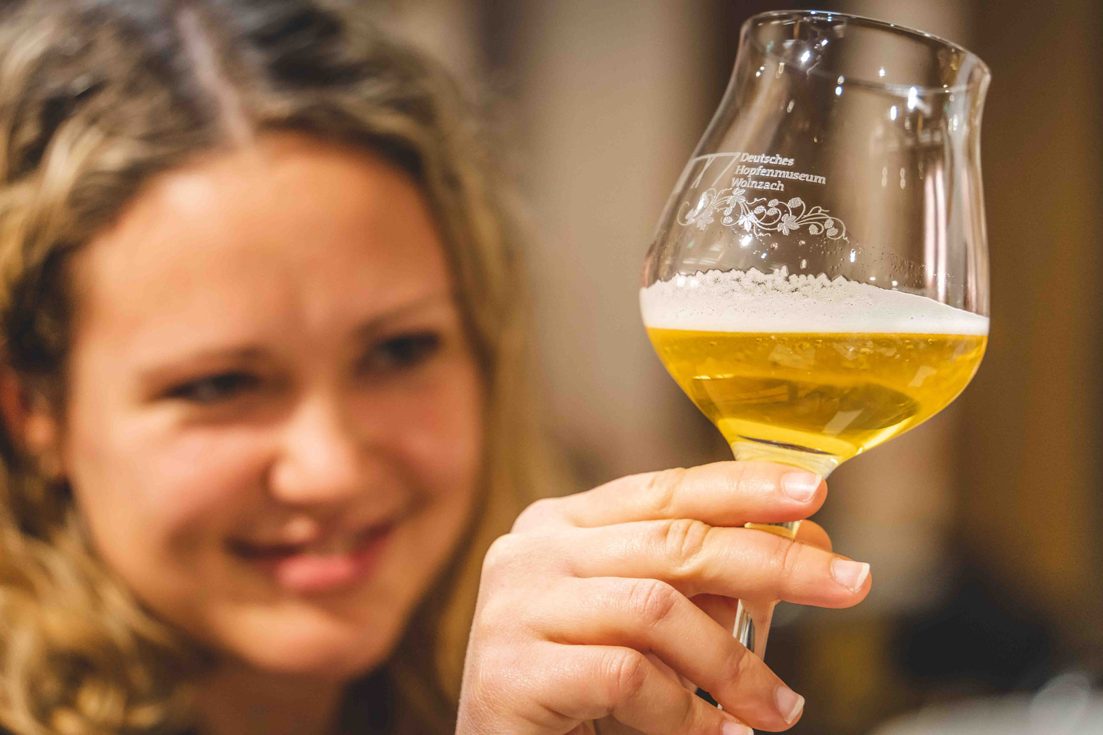 Visitors at a beer tasting in the German Hop Museum