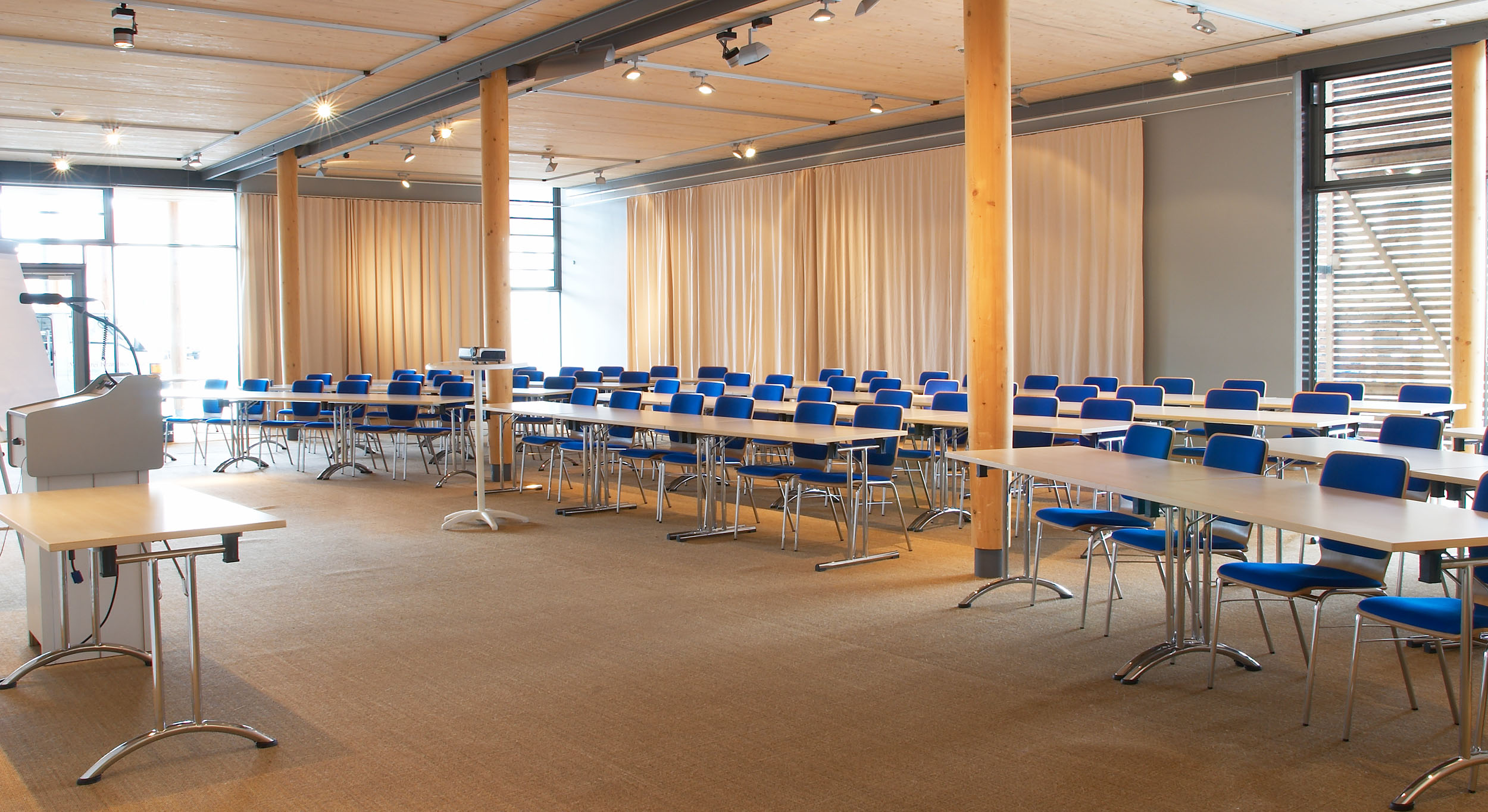 Overview of the event room with classroom seating