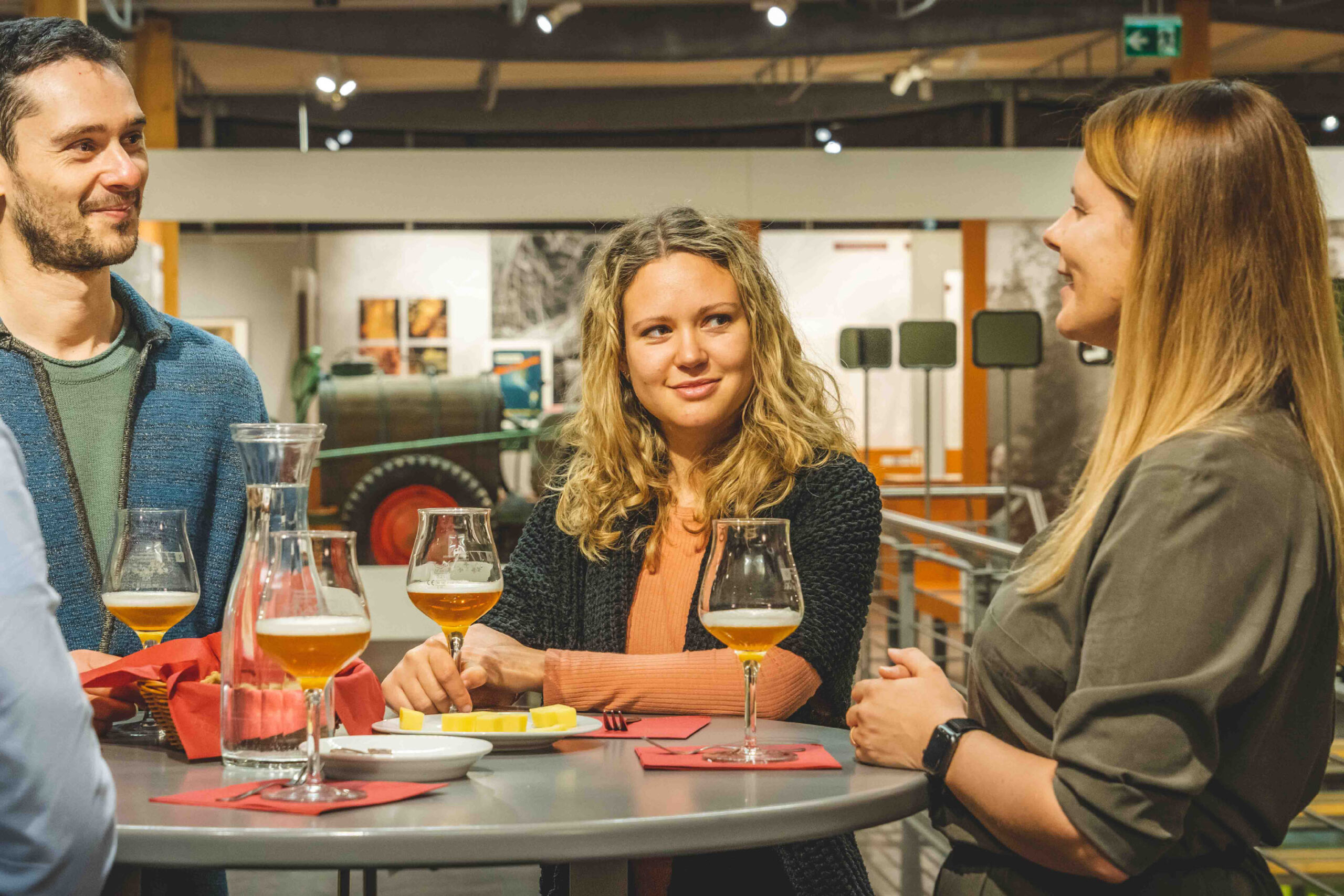 Guests at a Wolnzach beer tasting toast each other