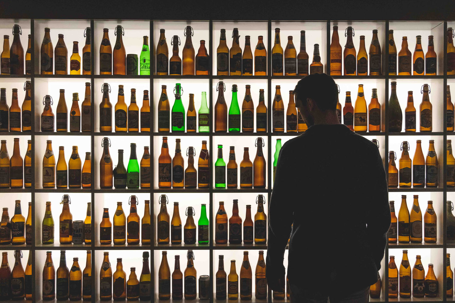 Beer bottles in the exhibition area 